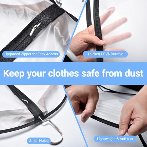 Garment Bag Covers 24"X55"Lightweight White PEVA Breathable Bags with Study Full Zipper for Coat Protector Travel Laundry Wardrobe Closet (Black / 24''X55'')