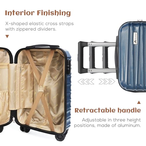 Luggage Set 3 Piece Luggage Set ABS hardshell Spinner Wheels Luggage Carry on Suitcase with Weekender bag & Toiletry bag (20 / 3pcs Navy Blue)