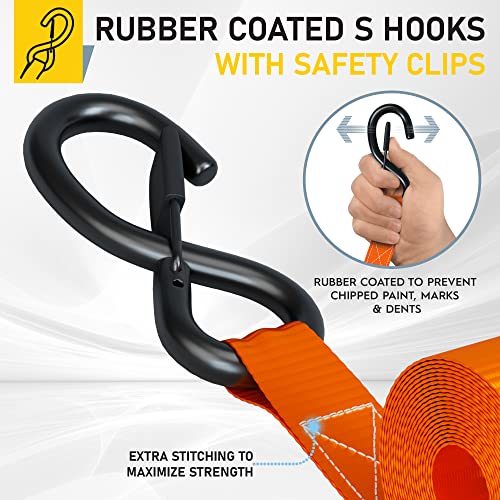 Ratchet Straps Heavy Duty 4 Pack (2200 lb - 15ft / Orange)