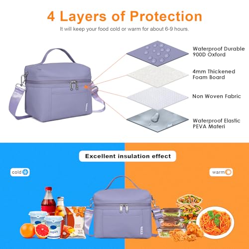 NOL Insulated Lunch Bags for Women Cooler Bag Lightweight Nylon Waterproof Lunch Box for Work (Light Purple / Small (4 Liters))