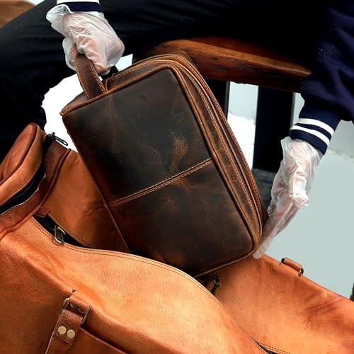 Genuine Leather Toiletry Bag for Men Extra Large Leather Men's Toiletry Bag for Traveling Real Leather Dopp Kit for Men Shaving Bag for Travel (BROWN / Men's Toiletry Bag 2)