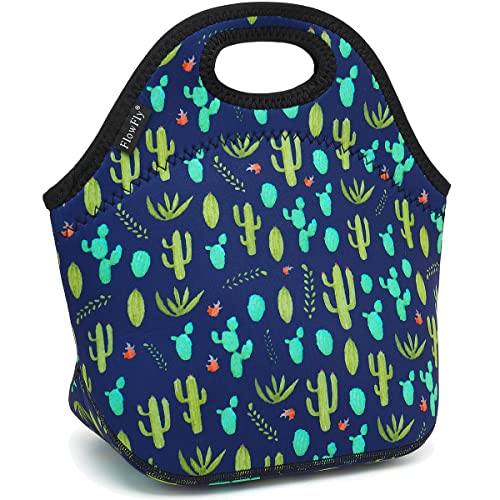 Neoprene Lunch Tote Insulated Thermal Reusable Lunch Bag Box for Boys Men with Zipper (Cactus)