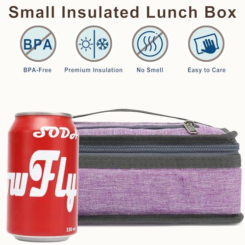 Small Insulated Lunch box Portable Soft Bag Mini Cooler Thermal Meal Tote Kit with Handle for Work & School (Purple)