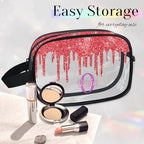 Custom Clear Travel Cosmetic Bag with Name (Red)