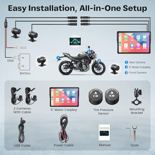 Upgraded 5" Motor CarPlay GPS Navigation with TPMS (5 Inch+TPMS+Dual Cam)