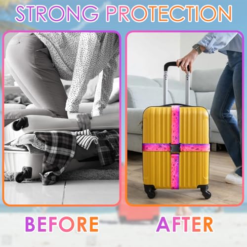 Luggage Straps for Suitcases Adjustable Travel Belt (Purple-red tree)