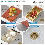 33 Inch Classic White Undermount Granite Composite Kitchen Sink Under Counter Quartz Double Bowl Sink Workstation Sinks with Accessories Quick Drain Noise Reduction Home Renovation Gold Accessories (White-50/50 / Undermount-Gold Accessories)