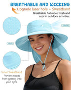 UPF 50+ Wide Brim Sun Hat with Neck Flap (1pack-blue)