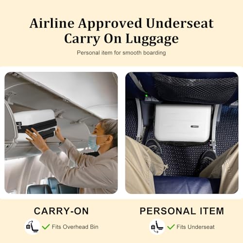 Expandable 16 Inch Underseat Carry On Luggage Airline Approved (White / 16 Inch Underseat EXT)