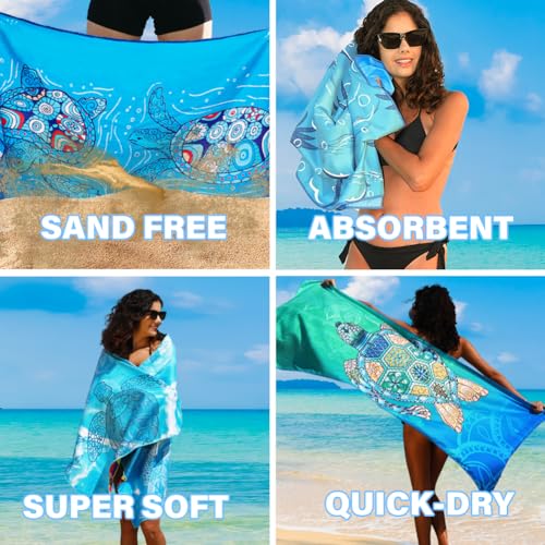 Microfiber Beach Towel (4 Pack Turtle Blue Dophin Flamina / 32x71 inch)