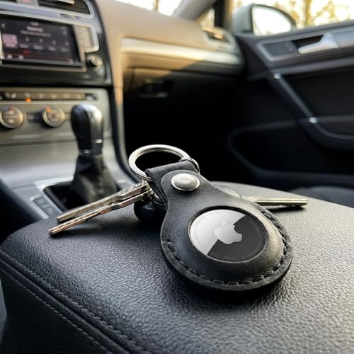 Toprank Leather Keychain Holder Compatible with Apple AirTag (Black)