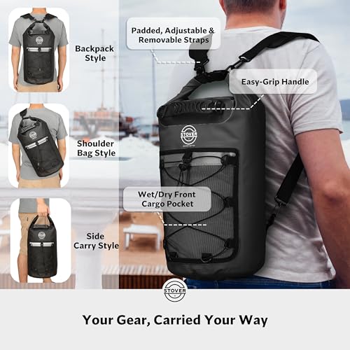 5/10/25/30/40L Waterproof Dry Bag & Phone Case - Large Floating Dry Backpack for Kayaking, Travel, Hiking, Fishing, Camping, Motorcycles & Beach, Heavy-Duty Roll Top Men/Women (Black) (25L+ Black / 40L)