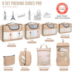 8 Set Packing Cubes for Travel Essentials (16 Gold)