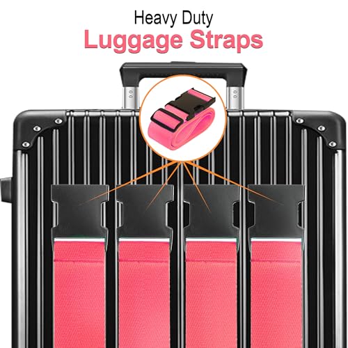 Luggage Straps for Suitcases TSA Approved Travel Belt 4 Pack by Chelmon (Rose Red)
