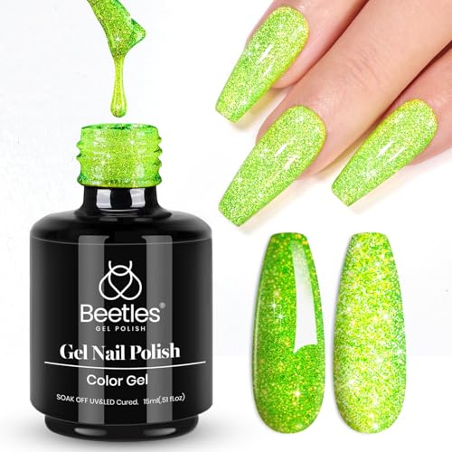 Beetles Green Glitter Gel Nail Polish (H - Flakie Green | Lime Shock)