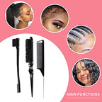 3 Pieces Hair Styling Comb Set Teasing Brush Rat Tail Comb Edge Brush for Edge&Back Brushing (Black-3pcs)
