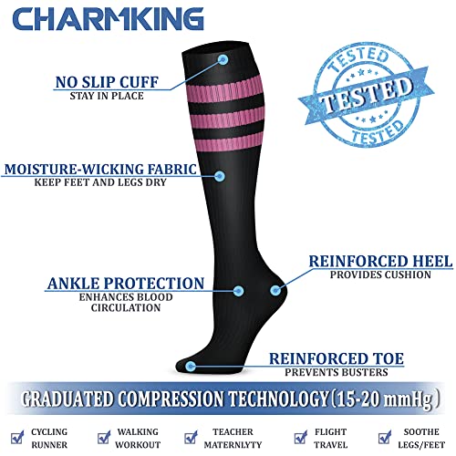 Compression Socks for Women & Men Circulation (Large-X-Large / 25 White/Pink/Green)