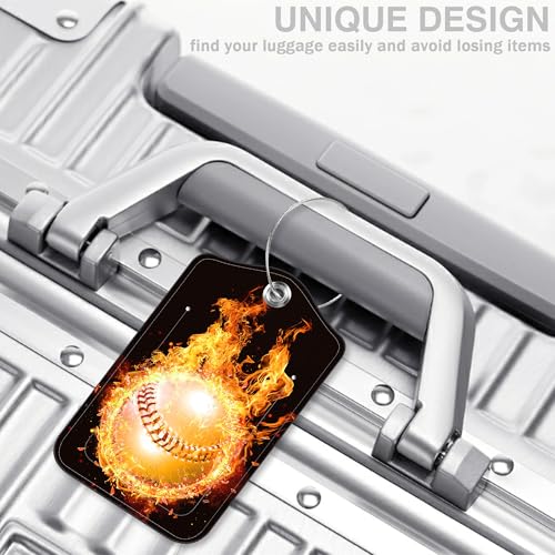 2 Pcs Baseball on Fire Luggage Tags for Suitcases PU Leather Baggage Tags Name ID Label with Privacy Cover and Stainless Steel Loop for Men Women Travel Bag Suitcase (Baseball on Fire)