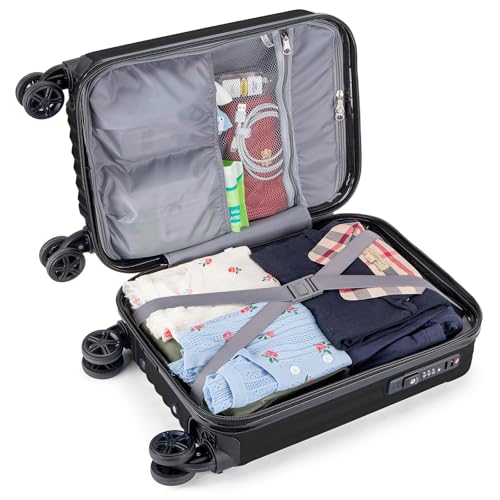Personal Item Small Suitcase 18x14x8 Inches Hardside Built In TSA Lock & USB Port Lightweight Luggage With Removable Silent Wheels Underseat Carry (Black)