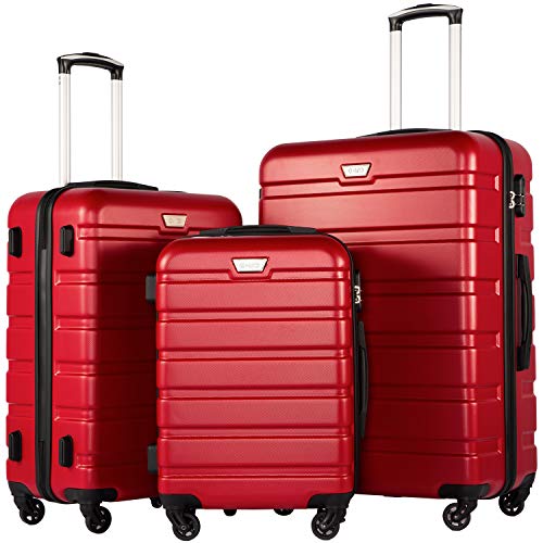 Luggage Set 3 Piece Lightweight Durable Hardshell (Red)