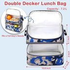 Kids Double Decker Cooler Insulated Lunch Bag Large Tote for Boys (Blue Camo)