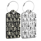 2 Pack Leather Luggage Tag for Suitcase Music Guitar Unique Travel Tags with Privacy Cover ID Label & Stainless Steel Loop for Men and Women Baggage (Music Guitar)