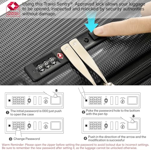 Multifunctional 26 Inch Hard Shell Suitcases with Wheels Travel Approved Luggage Large Rolling Suitcase Checked Luggage for Women Men (26 Inch / Jet Black)