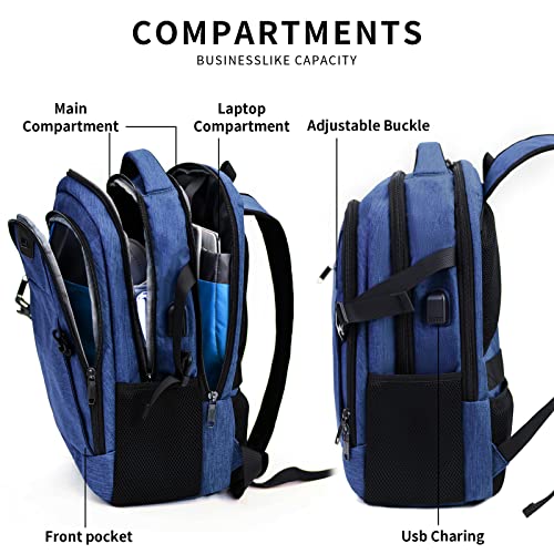 DUALSNG Travel Work Laptop Backpack With USB Charging Port Fits 15.6 15 14 13 Inch Laptop and Notebook Business Anti Theft College Computer Bag Back Pack for Women Men (Blue / 15.6 Inch)