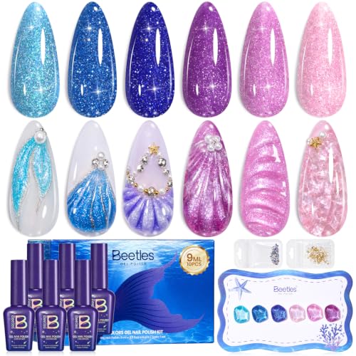 Beetles Glitter Gel Nail Polish Set (A - Blue Green Purple | Siren Scales)