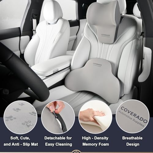 Lumbar Support and Headrest Pillow for Car (Gray-1)