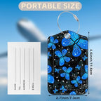 2 Pack Luggage Tags for Suitcases Blue Butterfly Leather Luggage Tags Privacy Cover ID Label with Stainless Steel Loop and Address Card for Women Men Travel Bag Backpack (Blue Butterfly)