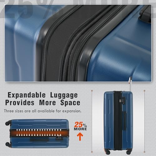 Luggage Set Expandable 2 Piece Suitcase Sets with Spinner Wheels (2-piece Set / Blue(20/28+bags))