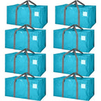 8 Pack Heavy Duty Dorm Moving Bags 65LBs Zippers (Blue)
