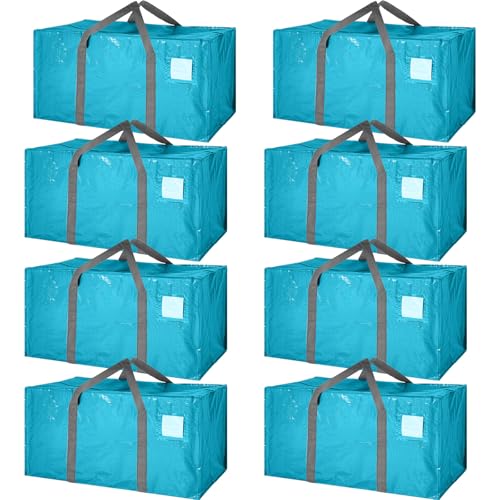 8 Pack Heavy Duty Dorm Moving Bags 65LBs Zippers (Blue)