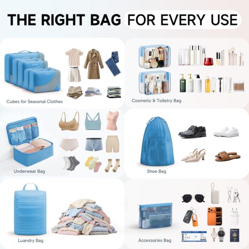 Packing Cubes for Travel (20 Azure Blue)