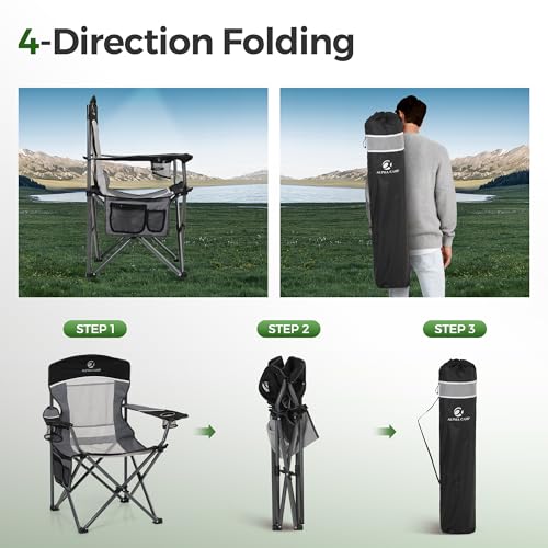 Heavy Duty 400lbs Mesh Back Camping Chairs with Lumbar Support (Black&grey / 1PC)