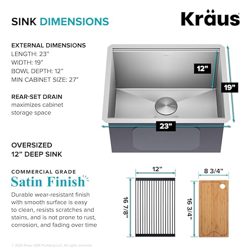 Kore 23 Inch Undermount Workstation Single Bowl 16 Gauge Deep Laundry Utility Stainless Steel Kitchen Sink with Accessories (Stainless Steel / 23 inch / Laundry Sink)