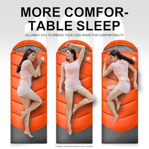 Sleeping Bags for Adults Kids 4 Season Camping Sleeping Bag Gear (Orange)
