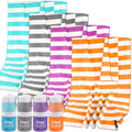 2 in 1 Microfiber Oversized Beach Towel (XL 72"x32"+24"x15" / Orange Stripe)