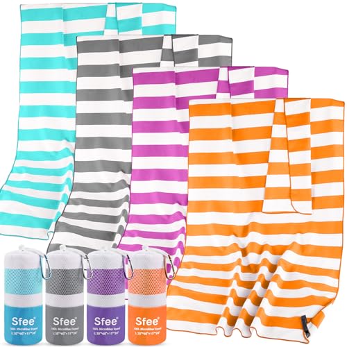 2 in 1 Microfiber Oversized Beach Towel (XL 72"x32"+24"x15" / Orange Stripe)