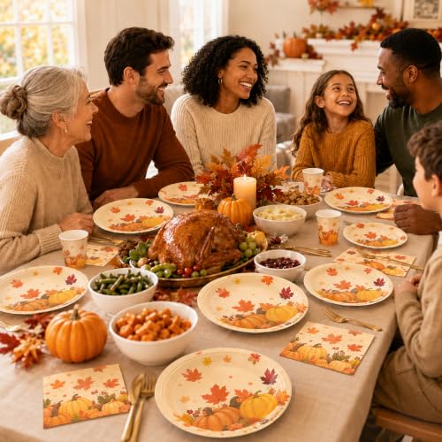 150Pcs Fall Dinner Plates and Napkins Autumn Maple Leaves Pumpkins (Fall Leaves)