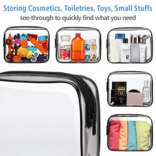 Clear Makeup Bag for Travel (Black / Mixed Size Series (1 Medium + 1 Large))