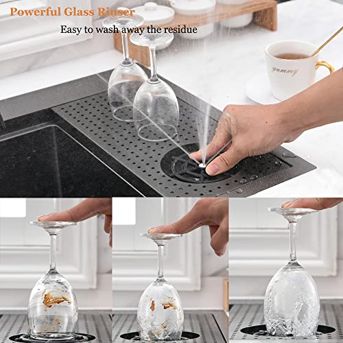 33x19 Black Drop In Kitchen Sink with Cup Washer Workstation Sink (33"L x 19"W x 10"D / Black( Glass Rinser))