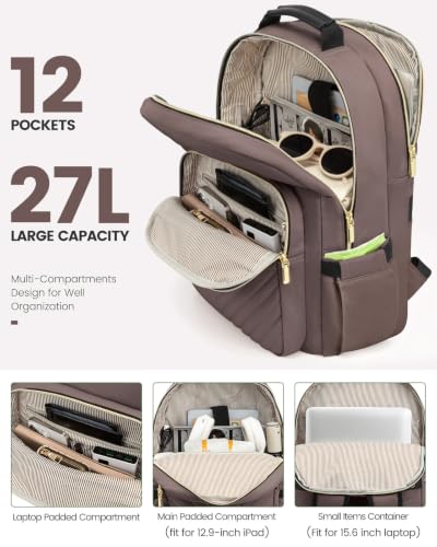 Laptop Backpack Purse for Women (Brown / 15.6-Inch)