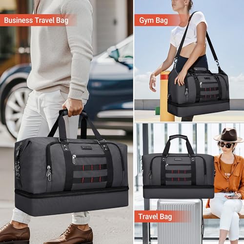 Travel Duffle Bags for Men Weekender Bags with Toiletry Bag Sets Carry On Overnight Bag 55L （B696 Silvery Grey） (Silvery Grey)