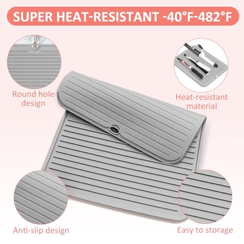 Heat Resistant Large Silicone Mat for Hair Styling Tools (Gray)