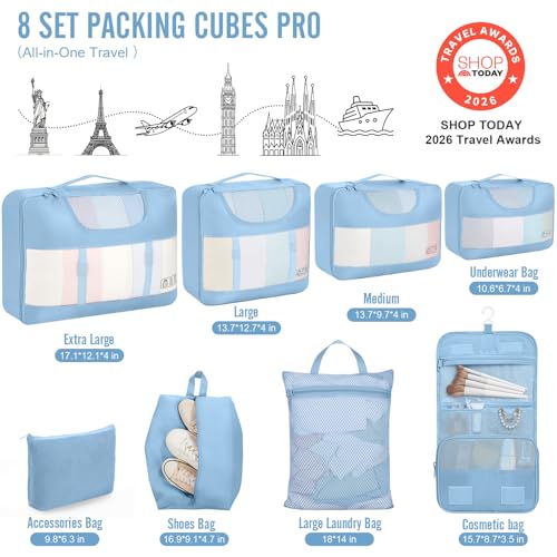 10 Set Packing Cubes for Travel Essentials (06 Starlight Bluen)