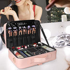 Makeup Case Large Makeup Bag Professional Train Case 16.5 inches Travel Cosmetic Organizer Brush Holder Waterproof Makeup Artist Storage Box (Large / Pink)