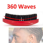 360 Curved Wave Brush - Medium Hard Palm Brush with Beech Wood and Boar Bristles for Men's Hair Styling and Beard Grooming (Red)