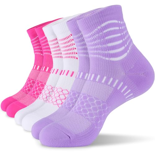 Ankle Compression Socks Women Men Plantar Fasciitis Relief 3 Pairs (Large / Hot Pink+white-hot Pink+purple(3 Pairs))